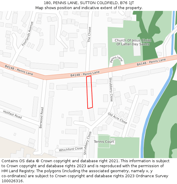 180, PENNS LANE, SUTTON COLDFIELD, B76 1JT: Location map and indicative extent of plot