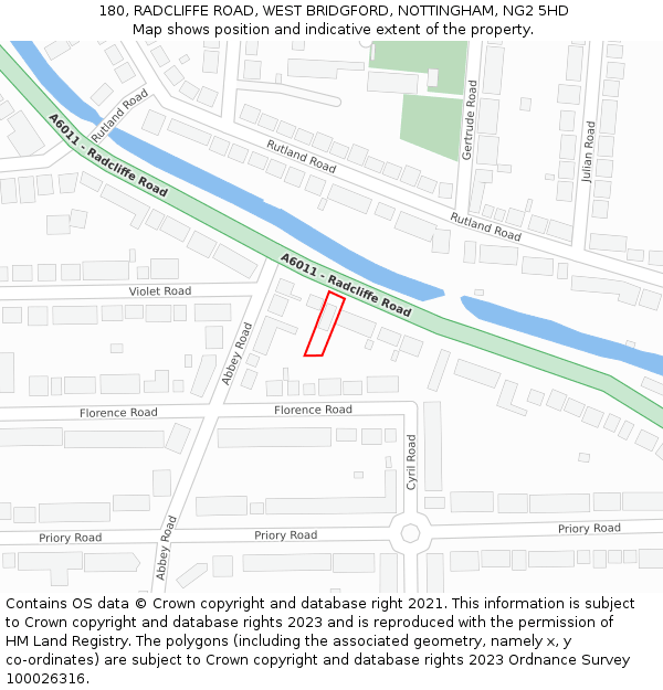 180, RADCLIFFE ROAD, WEST BRIDGFORD, NOTTINGHAM, NG2 5HD: Location map and indicative extent of plot