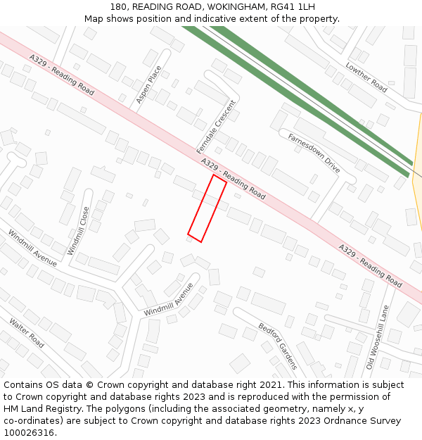 180, READING ROAD, WOKINGHAM, RG41 1LH: Location map and indicative extent of plot