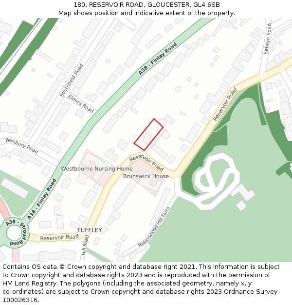 180, RESERVOIR ROAD, GLOUCESTER, GL4 6SB: Location map and indicative extent of plot