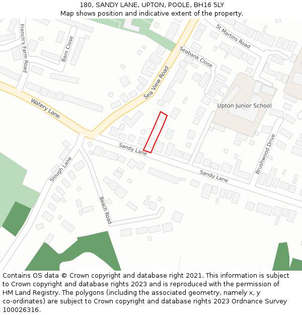 180, SANDY LANE, UPTON, POOLE, BH16 5LY: Location map and indicative extent of plot