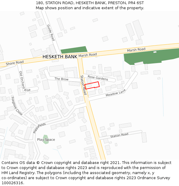 180, STATION ROAD, HESKETH BANK, PRESTON, PR4 6ST: Location map and indicative extent of plot