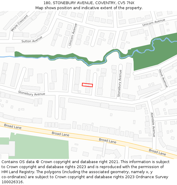 180, STONEBURY AVENUE, COVENTRY, CV5 7NX: Location map and indicative extent of plot