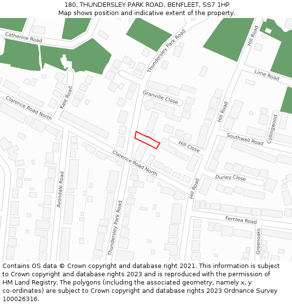 180, THUNDERSLEY PARK ROAD, BENFLEET, SS7 1HP: Location map and indicative extent of plot