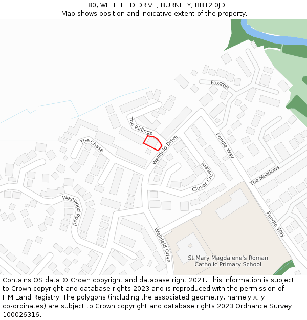 180, WELLFIELD DRIVE, BURNLEY, BB12 0JD: Location map and indicative extent of plot