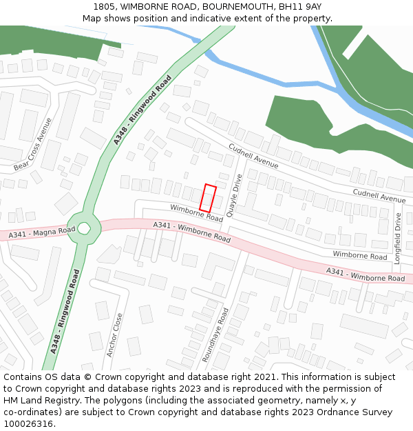 1805, WIMBORNE ROAD, BOURNEMOUTH, BH11 9AY: Location map and indicative extent of plot