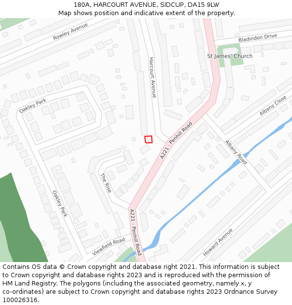 180A, HARCOURT AVENUE, SIDCUP, DA15 9LW: Location map and indicative extent of plot