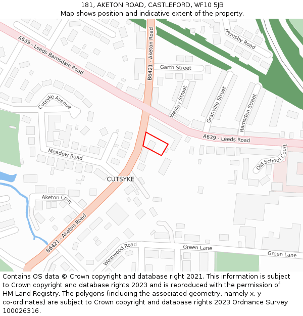 181, AKETON ROAD, CASTLEFORD, WF10 5JB: Location map and indicative extent of plot