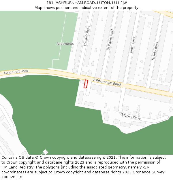 181, ASHBURNHAM ROAD, LUTON, LU1 1JW: Location map and indicative extent of plot