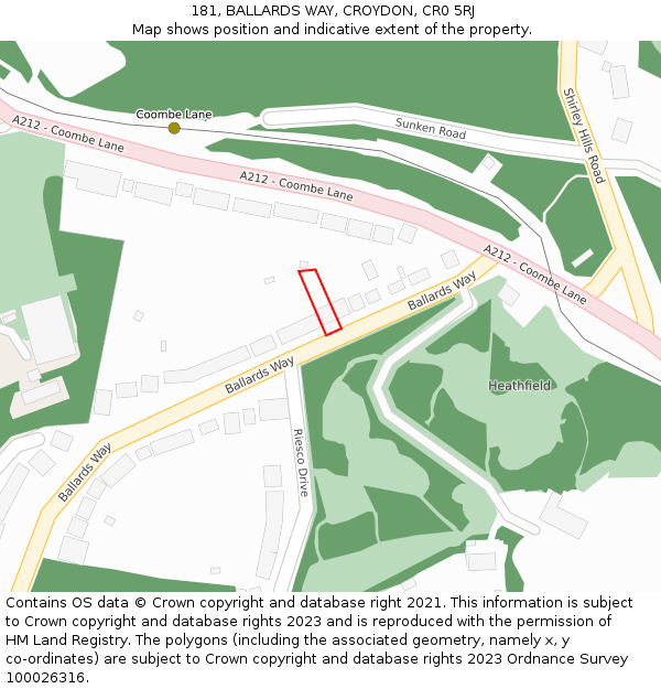 181, BALLARDS WAY, CROYDON, CR0 5RJ: Location map and indicative extent of plot