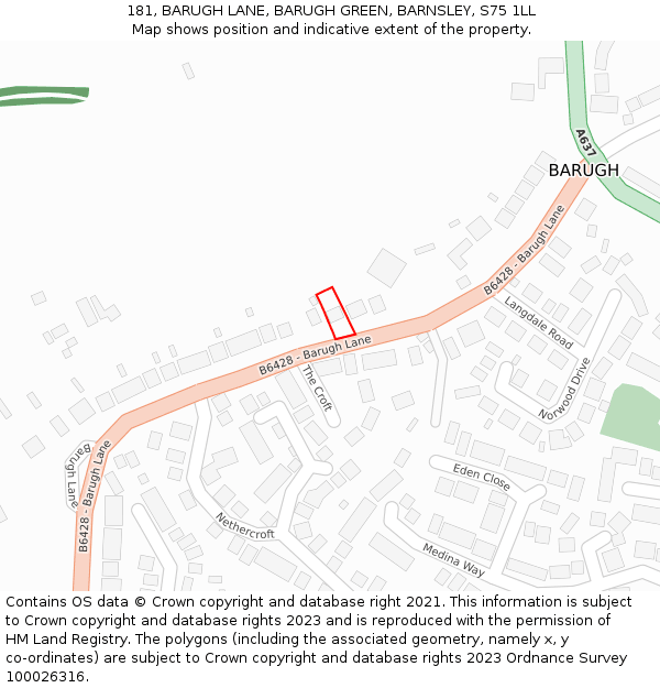 181, BARUGH LANE, BARUGH GREEN, BARNSLEY, S75 1LL: Location map and indicative extent of plot