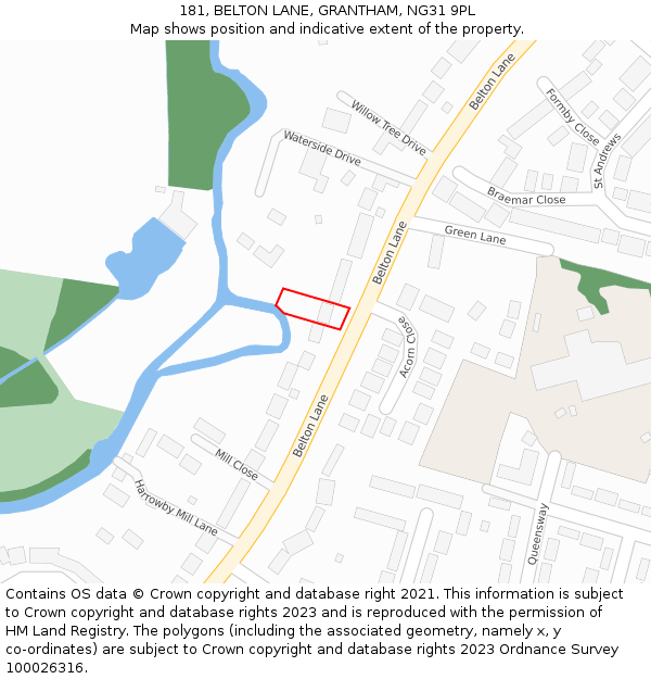 181, BELTON LANE, GRANTHAM, NG31 9PL: Location map and indicative extent of plot