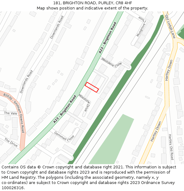 181, BRIGHTON ROAD, PURLEY, CR8 4HF: Location map and indicative extent of plot