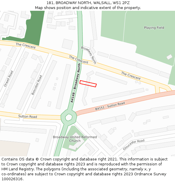 181, BROADWAY NORTH, WALSALL, WS1 2PZ: Location map and indicative extent of plot