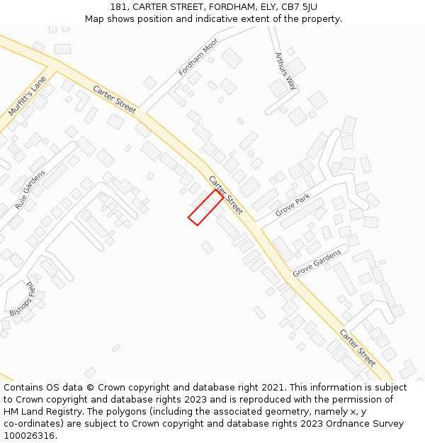 181, CARTER STREET, FORDHAM, ELY, CB7 5JU: Location map and indicative extent of plot