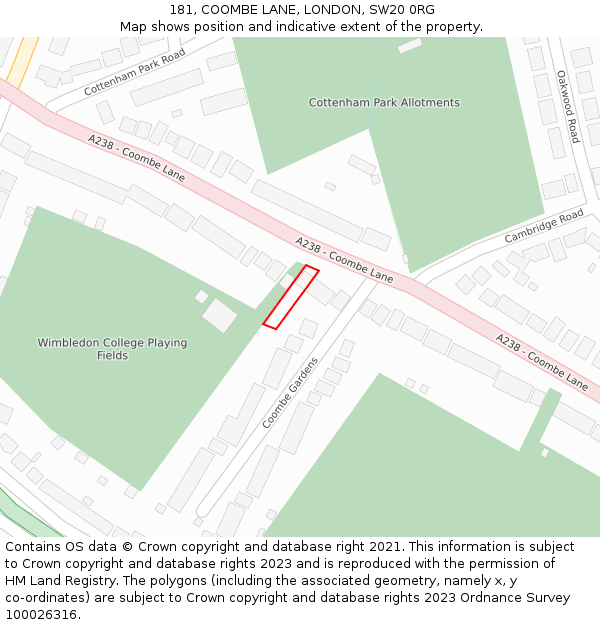 181, COOMBE LANE, LONDON, SW20 0RG: Location map and indicative extent of plot