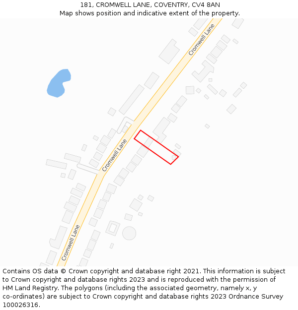 181, CROMWELL LANE, COVENTRY, CV4 8AN: Location map and indicative extent of plot