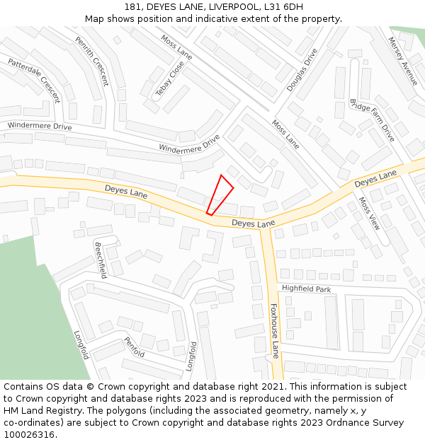 181, DEYES LANE, LIVERPOOL, L31 6DH: Location map and indicative extent of plot