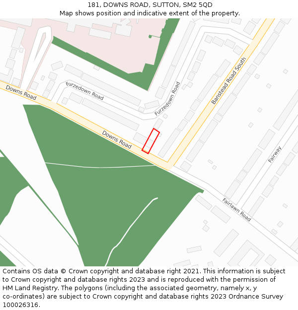 181, DOWNS ROAD, SUTTON, SM2 5QD: Location map and indicative extent of plot