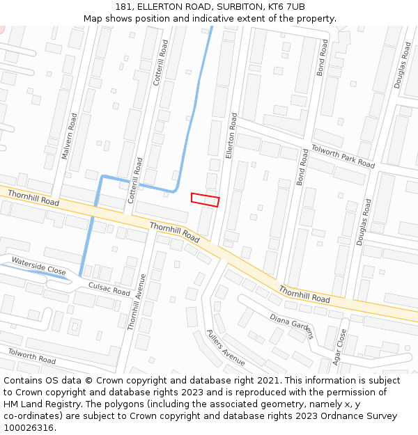 181, ELLERTON ROAD, SURBITON, KT6 7UB: Location map and indicative extent of plot