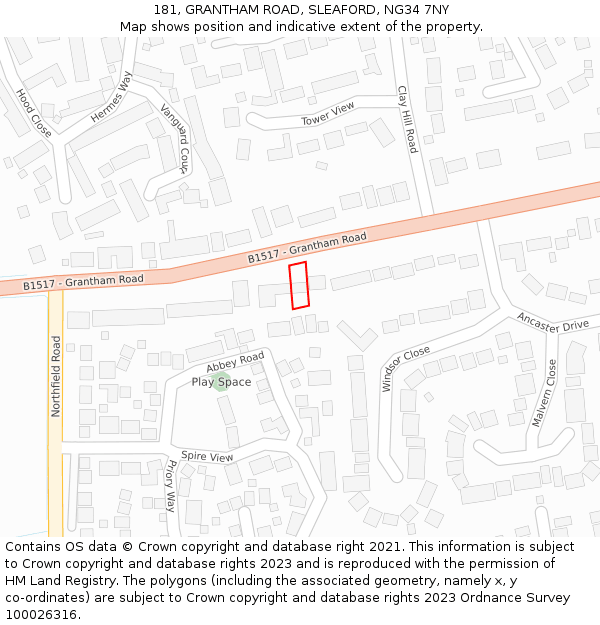 181, GRANTHAM ROAD, SLEAFORD, NG34 7NY: Location map and indicative extent of plot