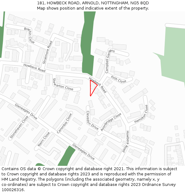 181, HOWBECK ROAD, ARNOLD, NOTTINGHAM, NG5 8QD: Location map and indicative extent of plot