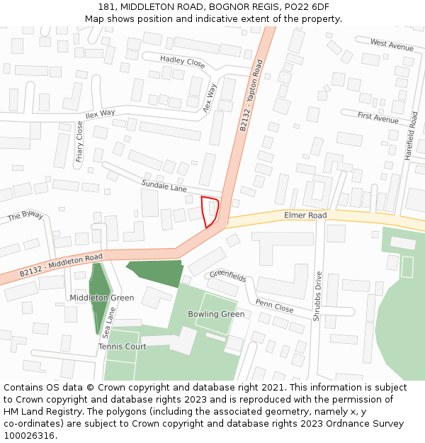 181, MIDDLETON ROAD, BOGNOR REGIS, PO22 6DF: Location map and indicative extent of plot