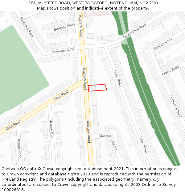 181, MUSTERS ROAD, WEST BRIDGFORD, NOTTINGHAM, NG2 7DQ: Location map and indicative extent of plot