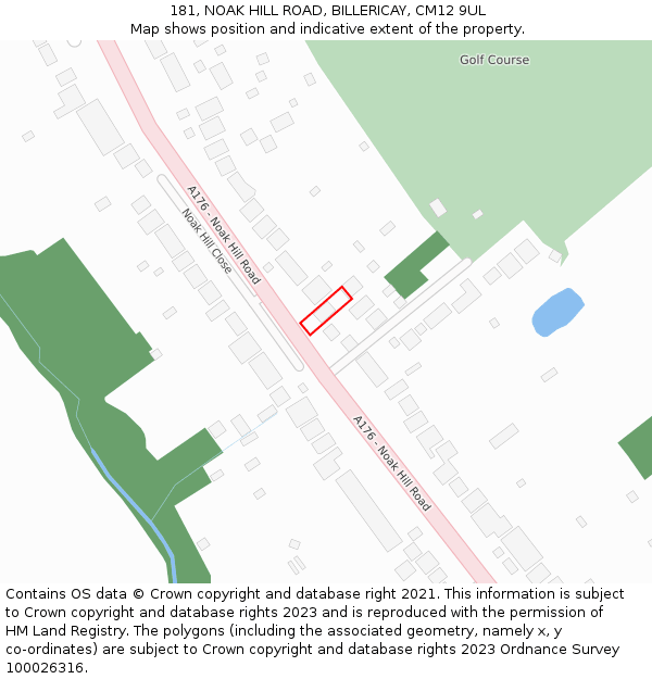 181, NOAK HILL ROAD, BILLERICAY, CM12 9UL: Location map and indicative extent of plot