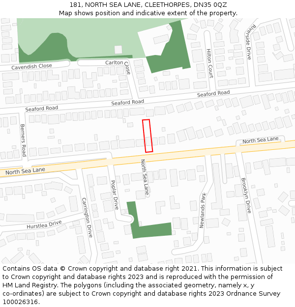 181, NORTH SEA LANE, CLEETHORPES, DN35 0QZ: Location map and indicative extent of plot