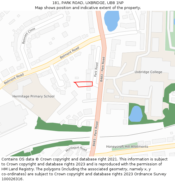 181, PARK ROAD, UXBRIDGE, UB8 1NP: Location map and indicative extent of plot