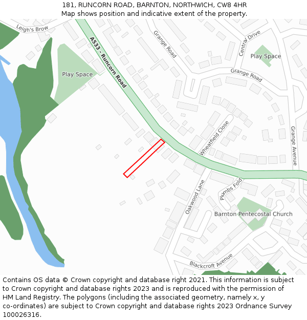 181, RUNCORN ROAD, BARNTON, NORTHWICH, CW8 4HR: Location map and indicative extent of plot