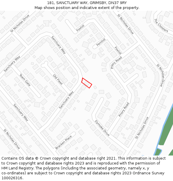 181, SANCTUARY WAY, GRIMSBY, DN37 9RY: Location map and indicative extent of plot