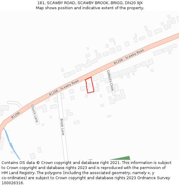 181, SCAWBY ROAD, SCAWBY BROOK, BRIGG, DN20 9JX: Location map and indicative extent of plot