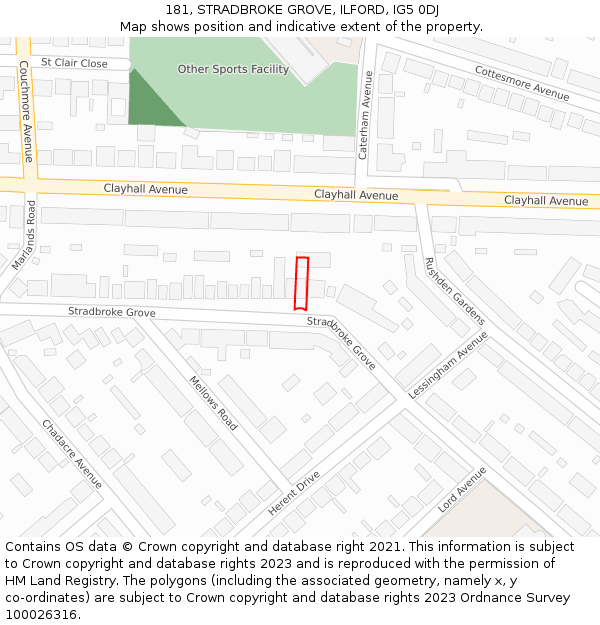 181, STRADBROKE GROVE, ILFORD, IG5 0DJ: Location map and indicative extent of plot