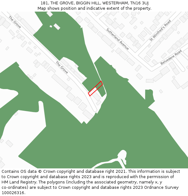 181, THE GROVE, BIGGIN HILL, WESTERHAM, TN16 3UJ: Location map and indicative extent of plot