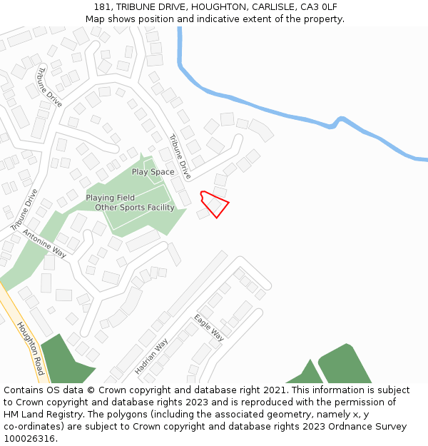 181, TRIBUNE DRIVE, HOUGHTON, CARLISLE, CA3 0LF: Location map and indicative extent of plot