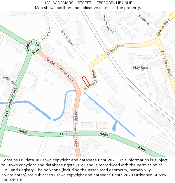 181, WIDEMARSH STREET, HEREFORD, HR4 9HF: Location map and indicative extent of plot