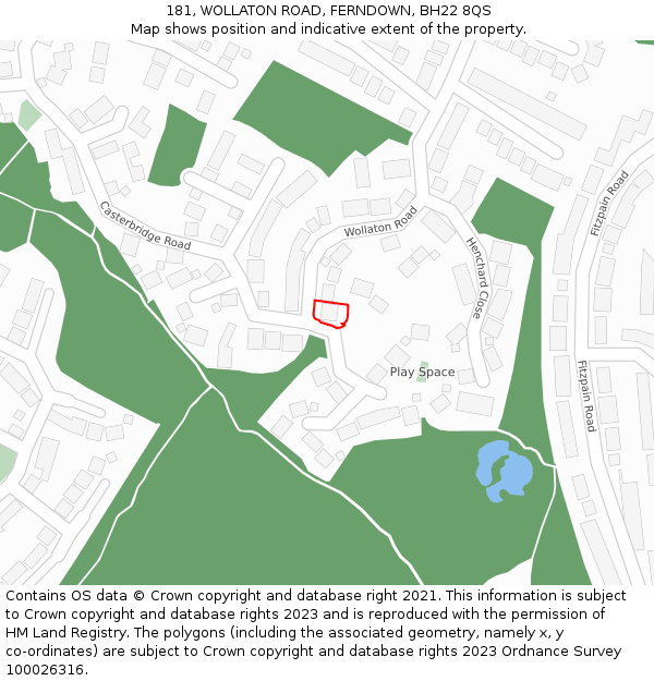 181, WOLLATON ROAD, FERNDOWN, BH22 8QS: Location map and indicative extent of plot