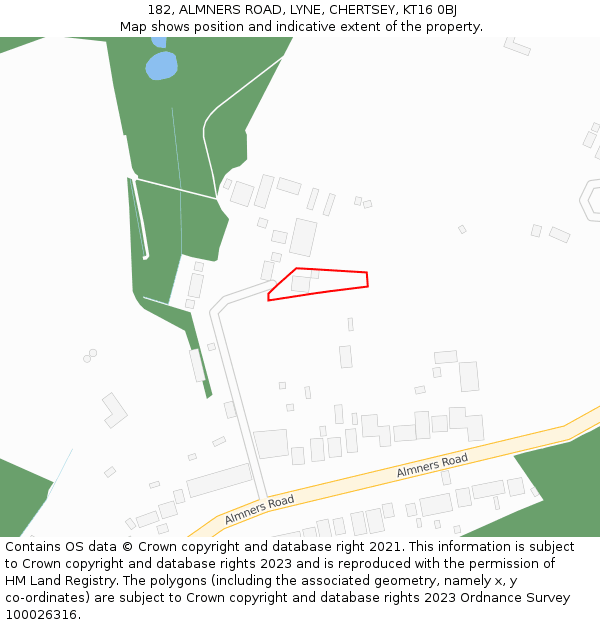 182, ALMNERS ROAD, LYNE, CHERTSEY, KT16 0BJ: Location map and indicative extent of plot