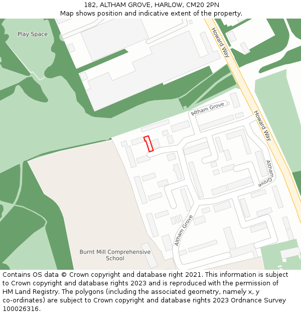 182, ALTHAM GROVE, HARLOW, CM20 2PN: Location map and indicative extent of plot