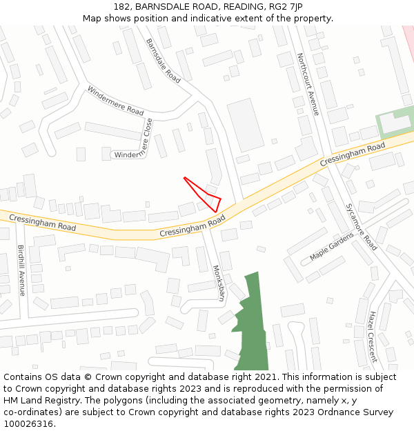 182, BARNSDALE ROAD, READING, RG2 7JP: Location map and indicative extent of plot