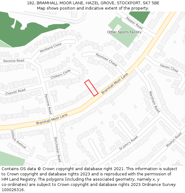 182, BRAMHALL MOOR LANE, HAZEL GROVE, STOCKPORT, SK7 5BE: Location map and indicative extent of plot