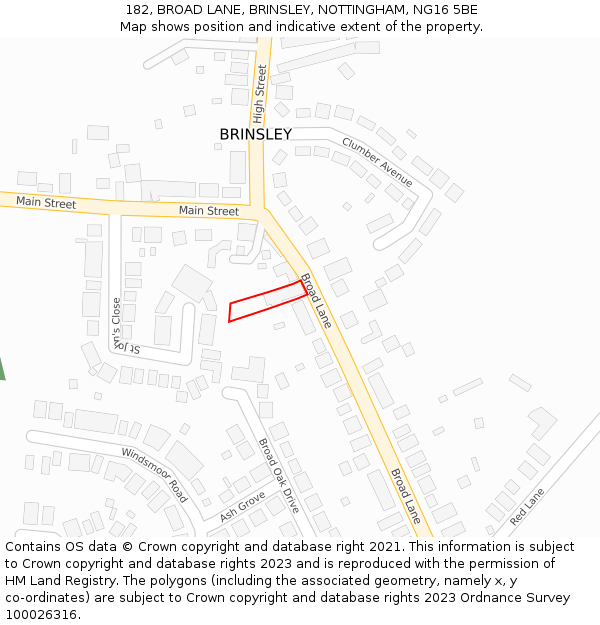 182, BROAD LANE, BRINSLEY, NOTTINGHAM, NG16 5BE: Location map and indicative extent of plot