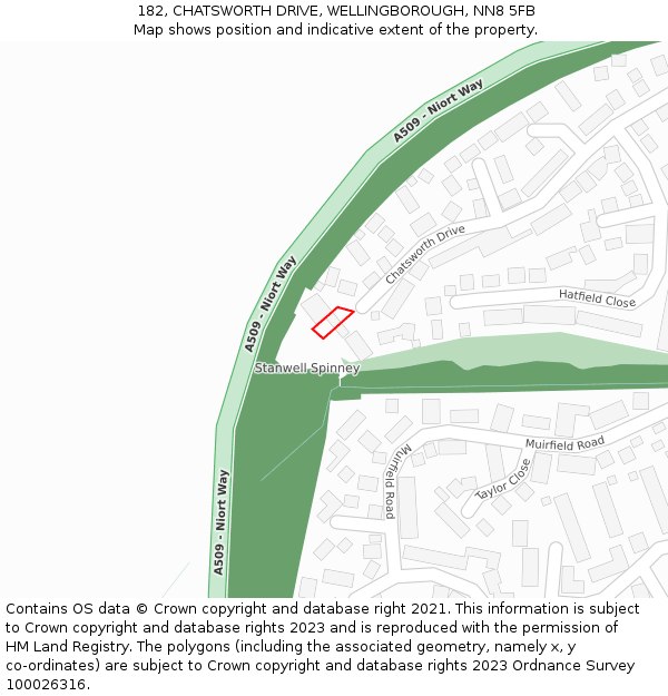 182, CHATSWORTH DRIVE, WELLINGBOROUGH, NN8 5FB: Location map and indicative extent of plot