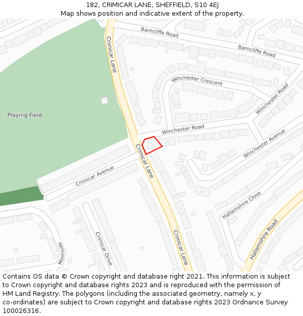 182, CRIMICAR LANE, SHEFFIELD, S10 4EJ: Location map and indicative extent of plot