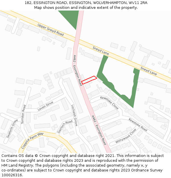 182, ESSINGTON ROAD, ESSINGTON, WOLVERHAMPTON, WV11 2RA: Location map and indicative extent of plot