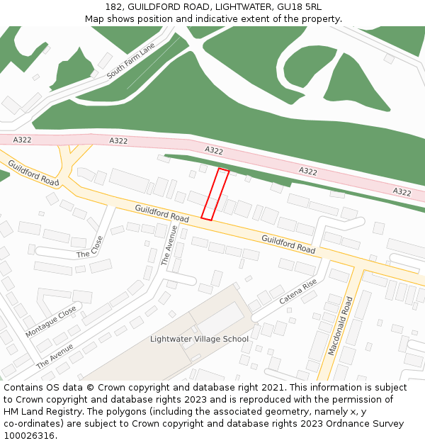 182, GUILDFORD ROAD, LIGHTWATER, GU18 5RL: Location map and indicative extent of plot