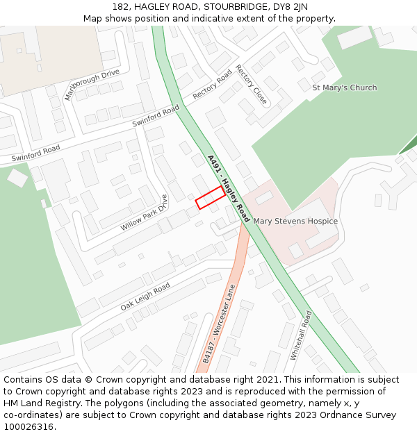 182, HAGLEY ROAD, STOURBRIDGE, DY8 2JN: Location map and indicative extent of plot