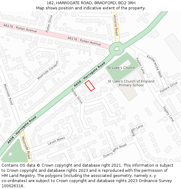 182, HARROGATE ROAD, BRADFORD, BD2 3RH: Location map and indicative extent of plot